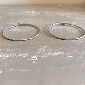 Silver Ribbed Hoop Earrings NEW